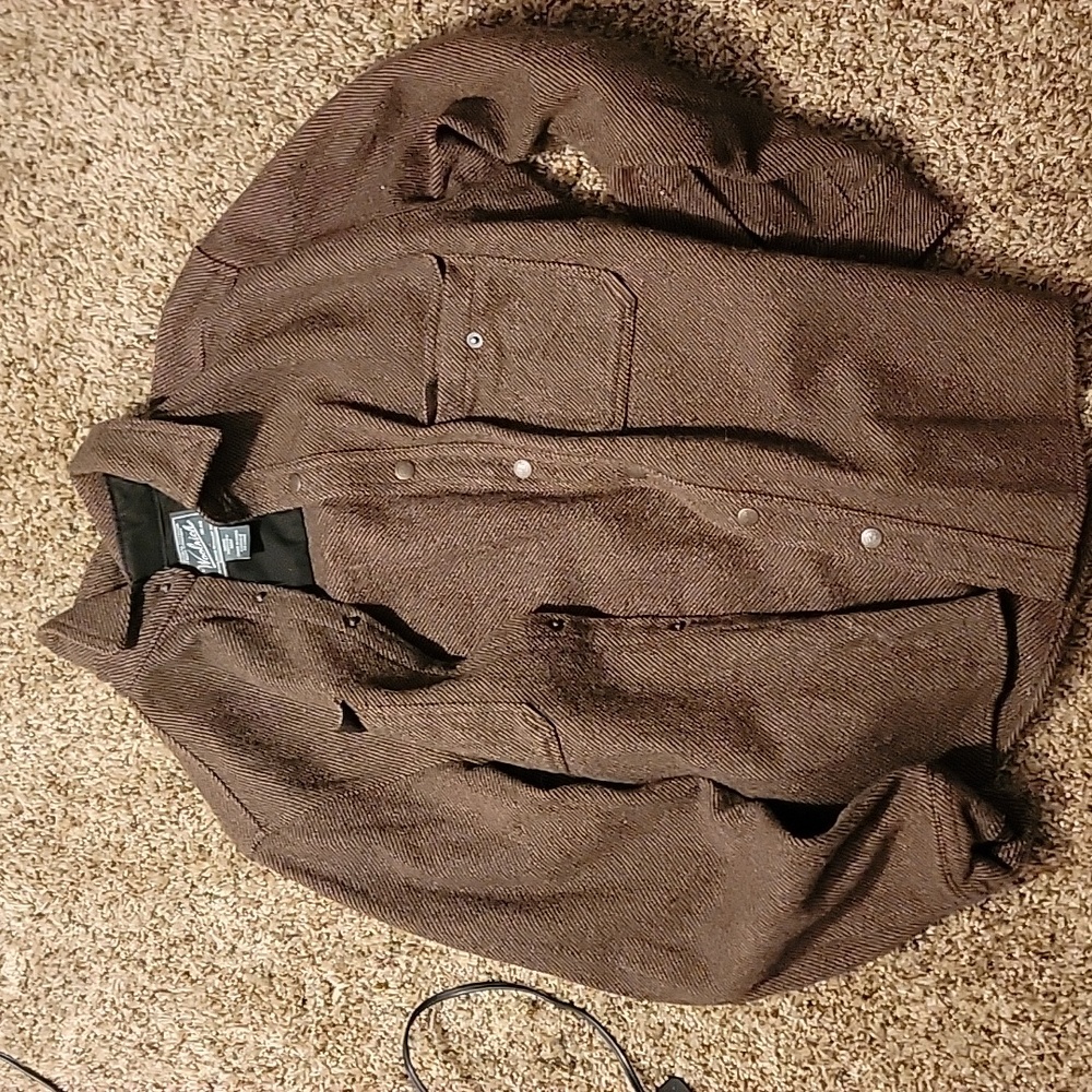 Brown Woolrich cape wool button down jacket M